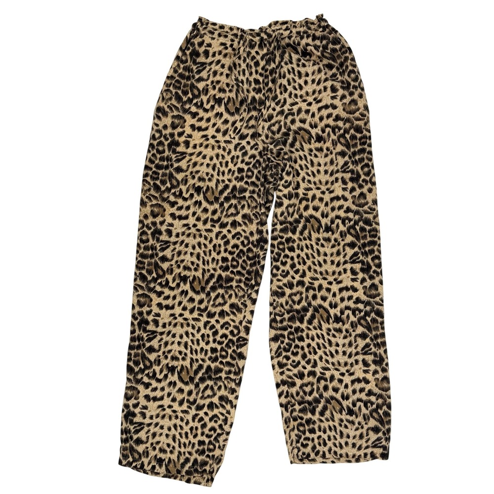 Seta Studio Silk Leopard Print Pants Womens 6 Tan Brown Excellent Paperbag High